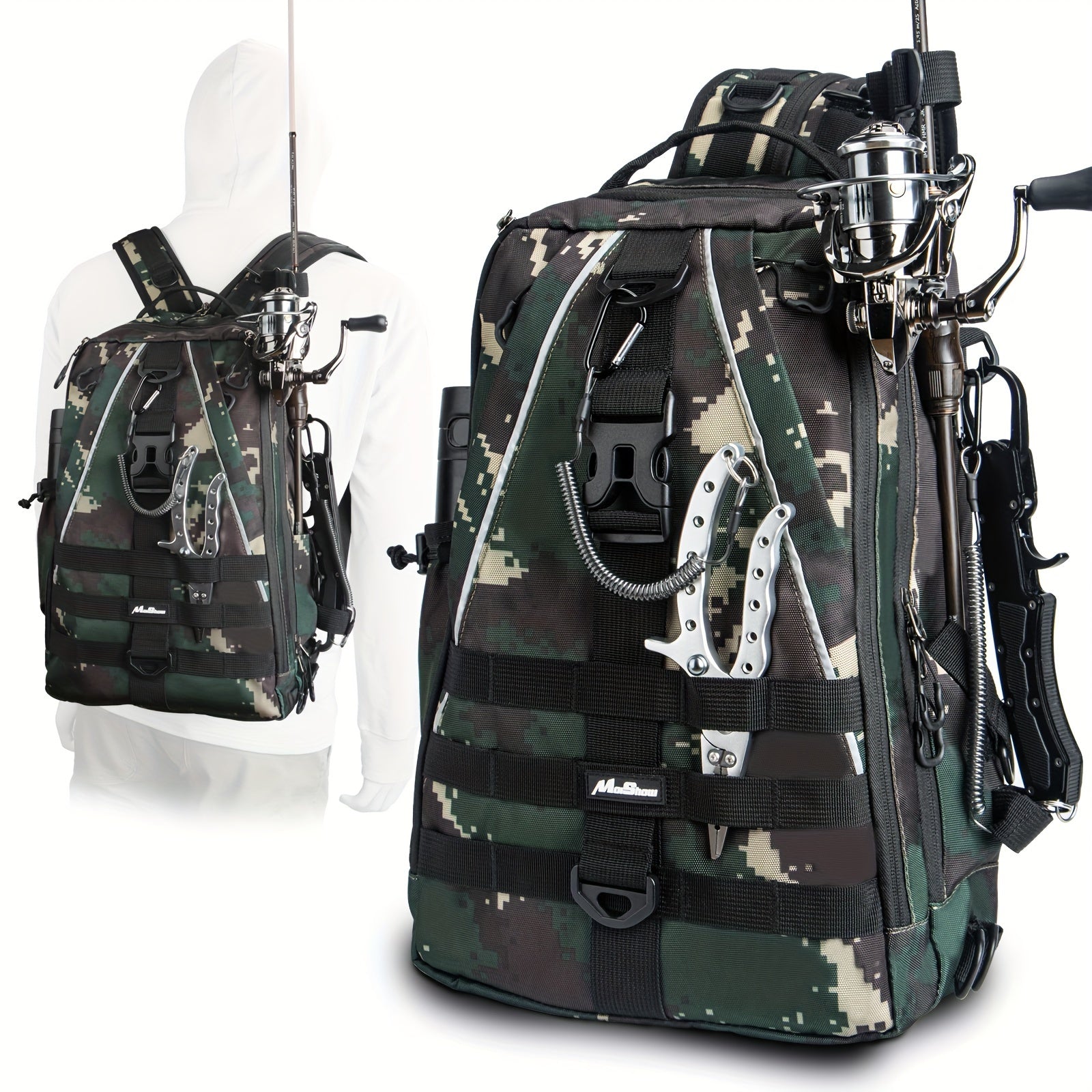 Fishing Tackle Backpack Water-resistant Bag With Rod Holder