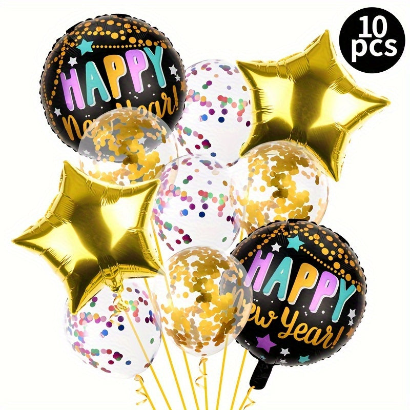 10pcs Year Balloons Kit Happy Year Party Supplies Foil Balloon Banner Gift