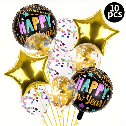 10pcs Year Balloons Kit Happy Year Party Supplies Foil Balloon Banner Gift