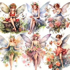 Retro Flower Fairy Elf Sticker Set for Scrapbooking