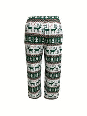 Plus Size Elk & Christmas Tree Print Loungewear Set