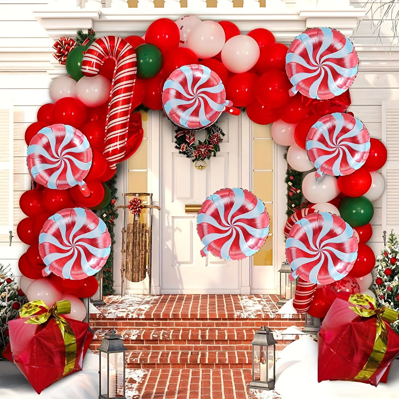 8pcs Red And Green Windmill Balloons for Candy Wonderland Christmas Party
