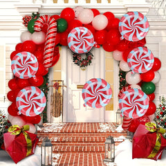 8pcs Red And Green Windmill Balloons for Candy Wonderland Christmas Party