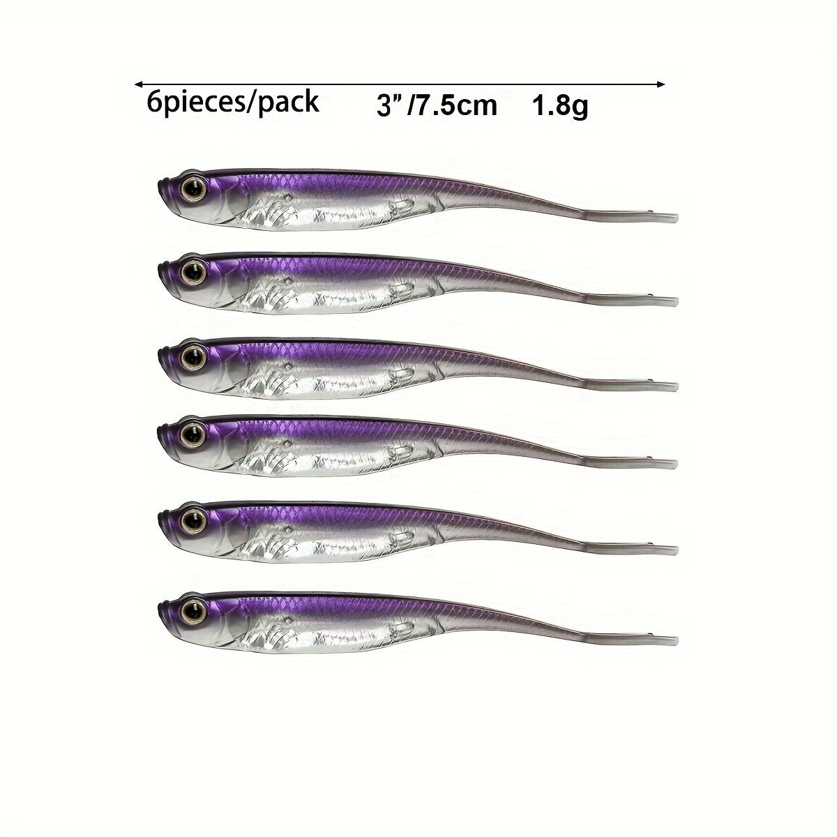 6pcs Fork Tail Fishing Lure Bionic Soft Lure Artificial Swimbait