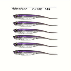 6pcs Fork Tail Fishing Lure Bionic Soft Lure Artificial Swimbait