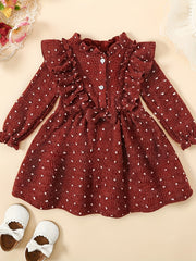 Baby Girls Boho Style Long Sleeve Ruffle Jacquard Dress