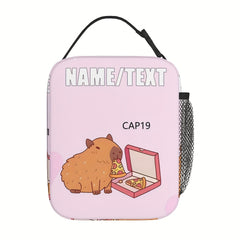 Personalized Capybara & Pizza Lunch Bag with Custom Text