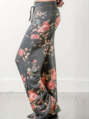 Vintage Floral Print Pants Casual Drawstring Waist