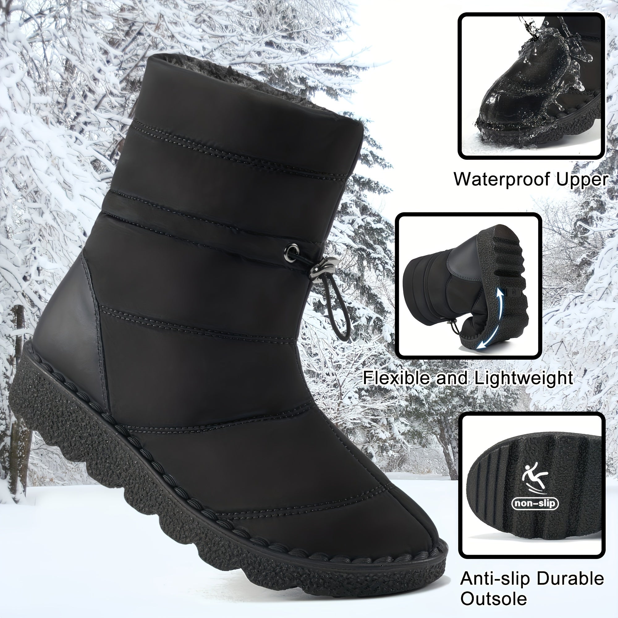 Women's Thermal Snow Boots Faux Fur Lining Ankle Boots