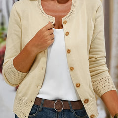 Women's Button Down Cardigan Crew Neck Sweater