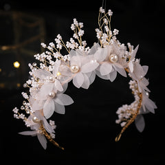 Golden Faux Pearls Flowers Headbands Wedding Hair Accessories Bridal Tiaras