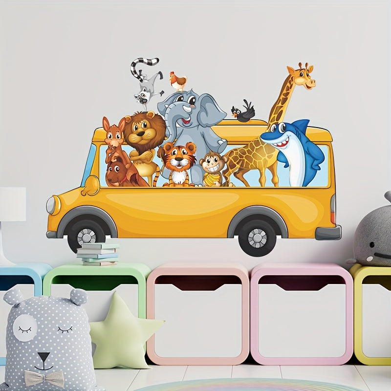 2pcs Cartoon Animal Bus Wall Stickers Room Refrigerator PVC Waterproof Removable