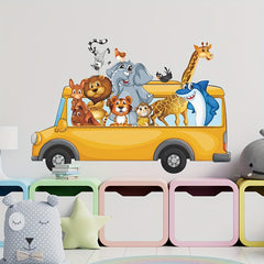 2pcs Cartoon Animal Bus Wall Stickers Room Refrigerator PVC Waterproof Removable