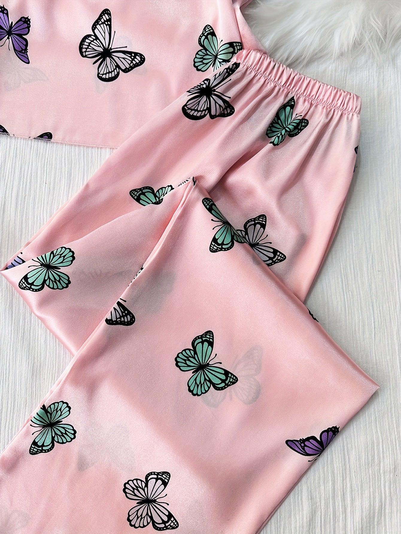 Butterfly Print Pajama Set V Neck Sleeveless Cami Top & Lounge Pants