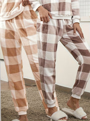 2 Pcs Plaid Lounge Pants Elastic Waist Women's Sleepwear
