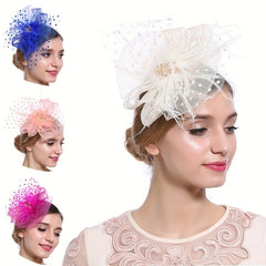 Feather Fascinator Mesh Flower Head Piece Clip Wedding Tea Party