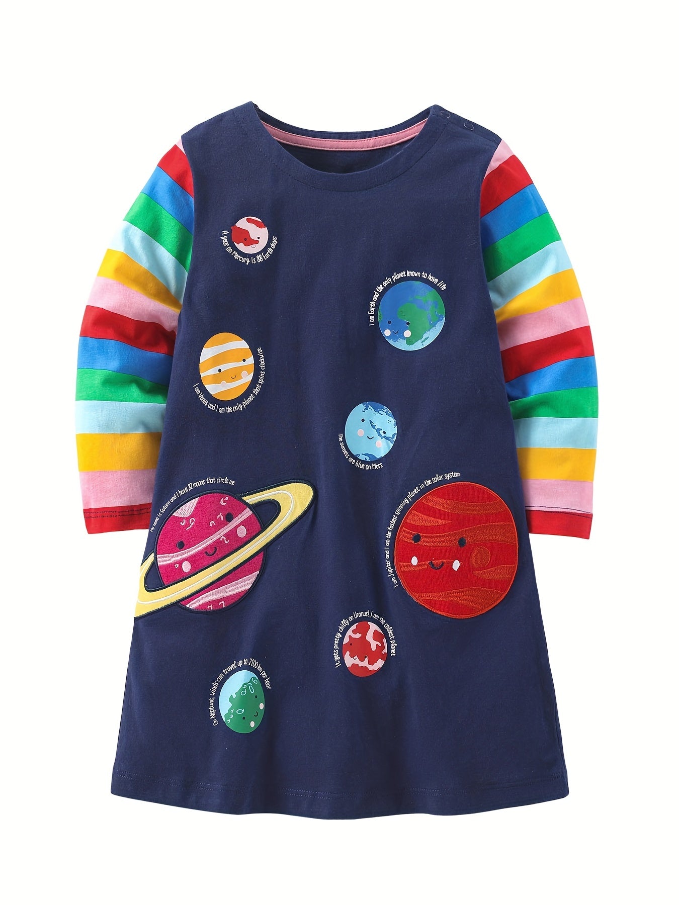Girls Colorful Planet Print Long Sleeve Casual Dress