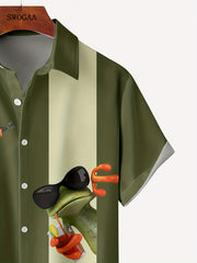 Funny Frog Print Casual Hawaiian Shirt Men's Summer Vacation Top