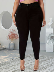 Solid High Rise Button Fly Skinny Jeans