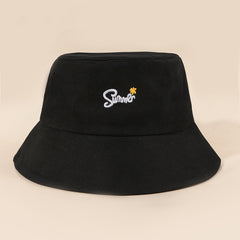 Solid Bucket Hat Flower Embroidery Basin Hat Outdoor Fisherman Cap