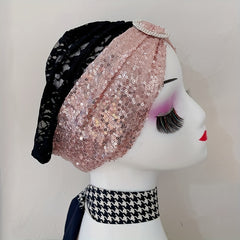 Sequin Decor Beanie Lace Bowknot Head Wrap