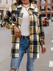 Plaid Flap Pocket Jacket Casual Long Sleeve Jacket Women's Clothing