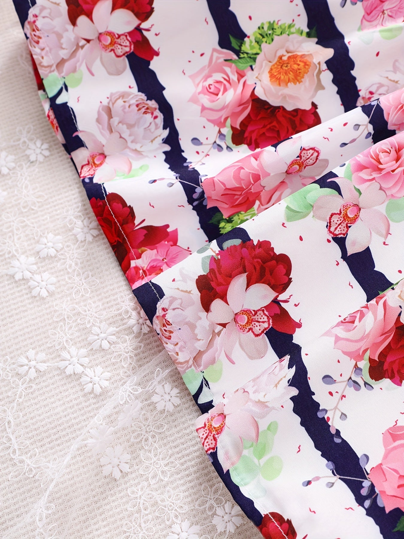 Girls Sleeveless Ruffles Crew Neck Button Floral Princess Dress