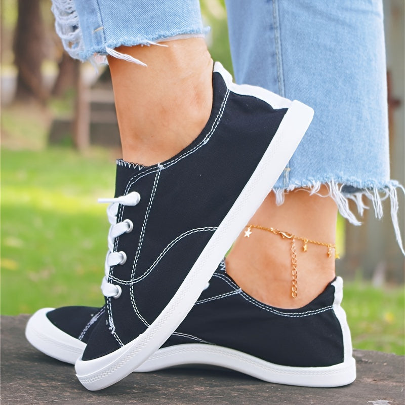 Women's Canvas Lace-Up Low Top Casual Walking Shoes Round Toe Footwear