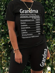 Grandma Letter Print Crew Neck Tee & Shorts Set