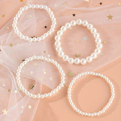 4pcs Girls Faux Pearl Beaded Bracelet Holiday Party Gift