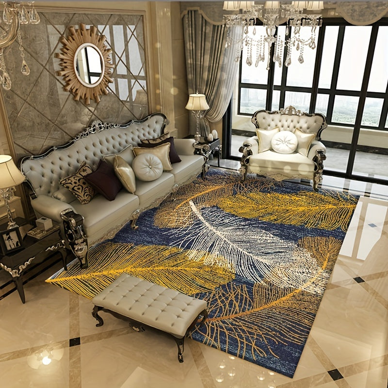 Leaf Print Area Rug Non Shedding Floor Carpet Anti-slip Backing Machine Washable