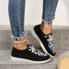 Women's Lightweight Canvas Sneakers Low Top Lace Up Comfy Walking Shoes