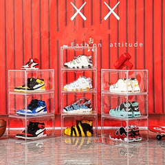 Transparent Shoe Box w/ Magnetic Door Plastic Shoes Storage Container