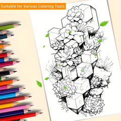 Deluxe Happy Plant Drawing Book 22 Pages - Thicker Paper, Adult Coloring Book