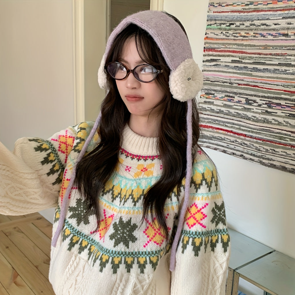 Blocked Plush Ear Muffs Women'S Winter Warm Anti Cold Cycling Ear Covers