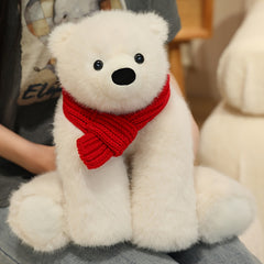 Polar Bear Plush Doll Soft Stuffed Animal with Red Scarf - Gift Home Decor