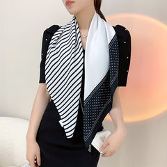 Stripe Dot Print Silk Square Scarf Bandana Shawl