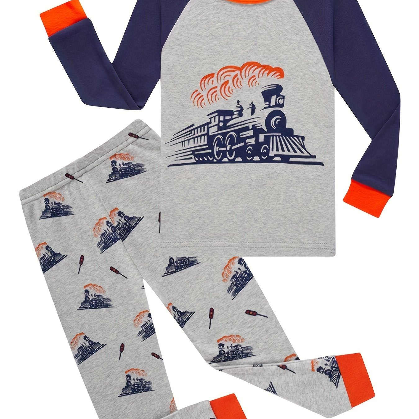 Boys Train Graphic Long Sleeve T Shirt & Pants Set