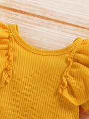 Baby Girls Yellow Pit Strip Short Sleeve Bodysuit Floral Shorts Set