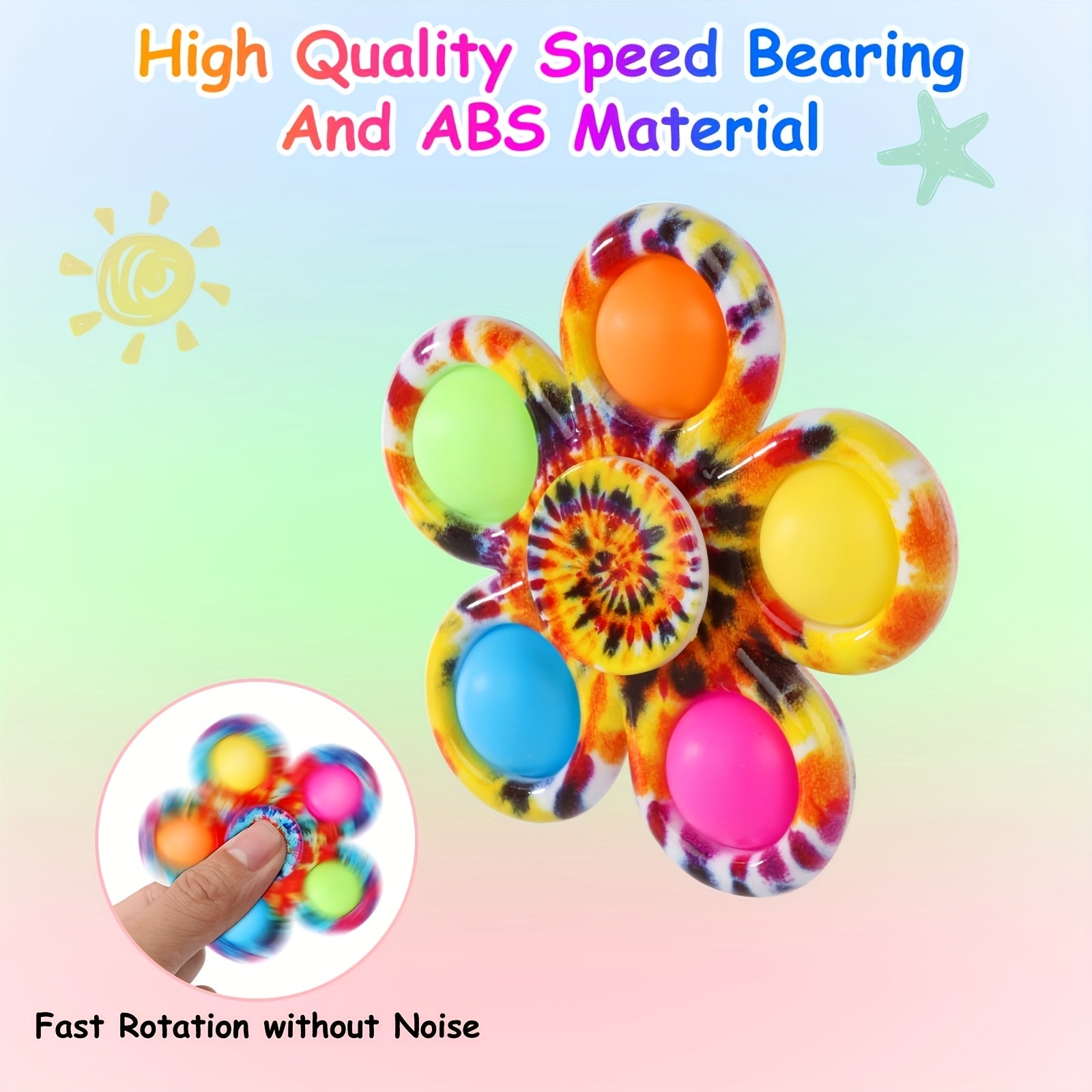 Colorful Tie Dye Fidget Spinner Toy Stress Relief Magic Popper Fun Party Favors