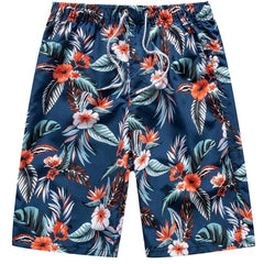 Leaf & Flower Pattern Swim Trunks Quick Dry Beach Shorts Men's Swimwear