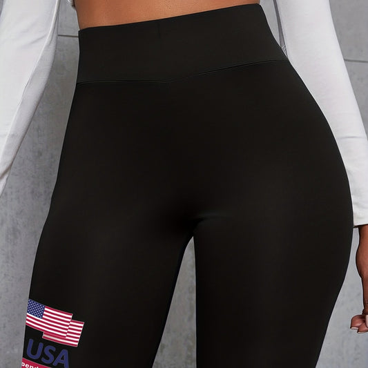 Flag Print High Waist Biker Shorts