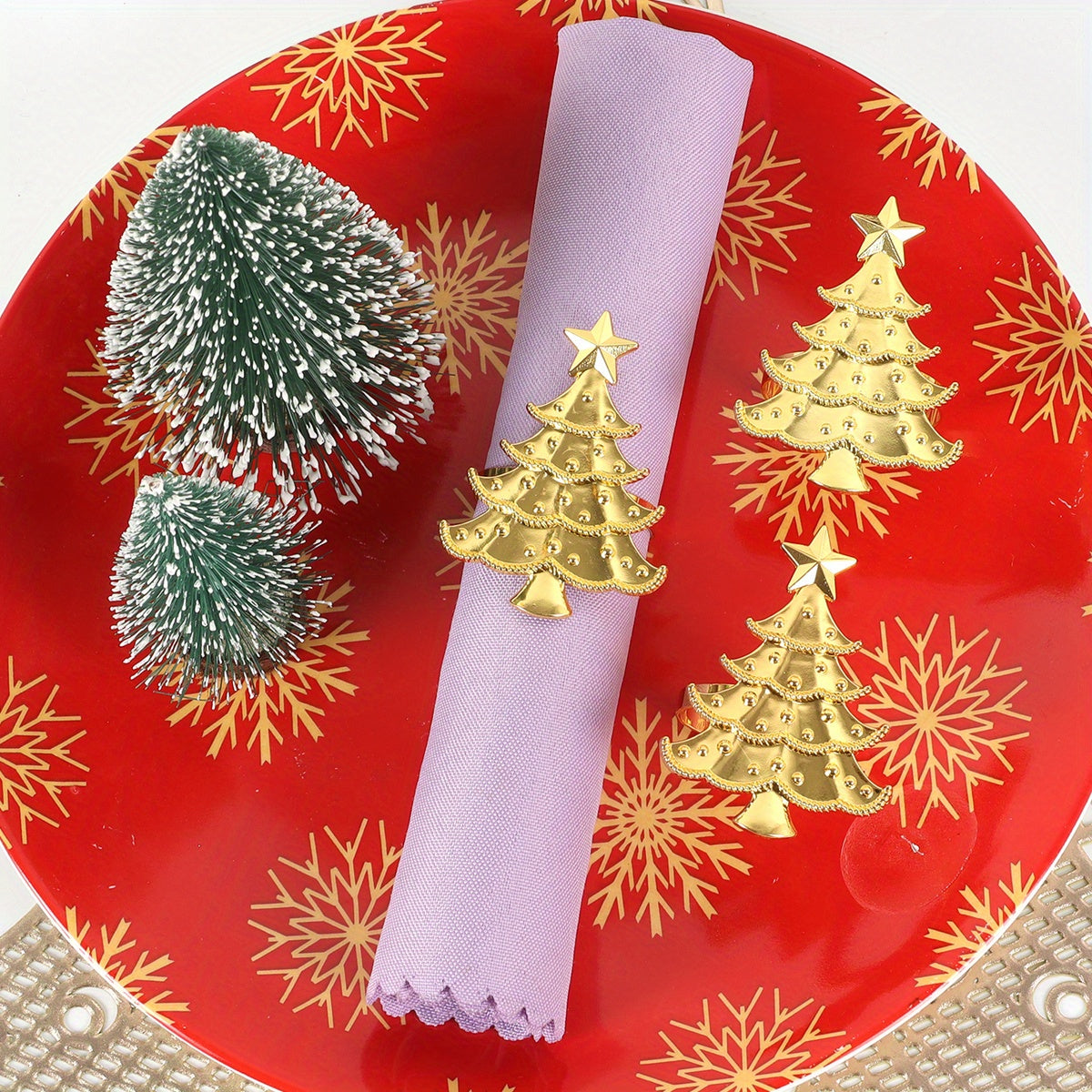 4pcs Christmas Tree Napkin Rings for Holiday Table Decoration