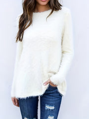 Eyelash Long Sleeve Sweater Round Neck Jumper