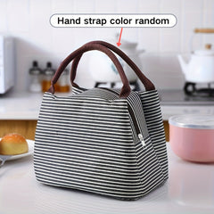 Striped Insulated Lunch Bag Leak Proof Bento Box