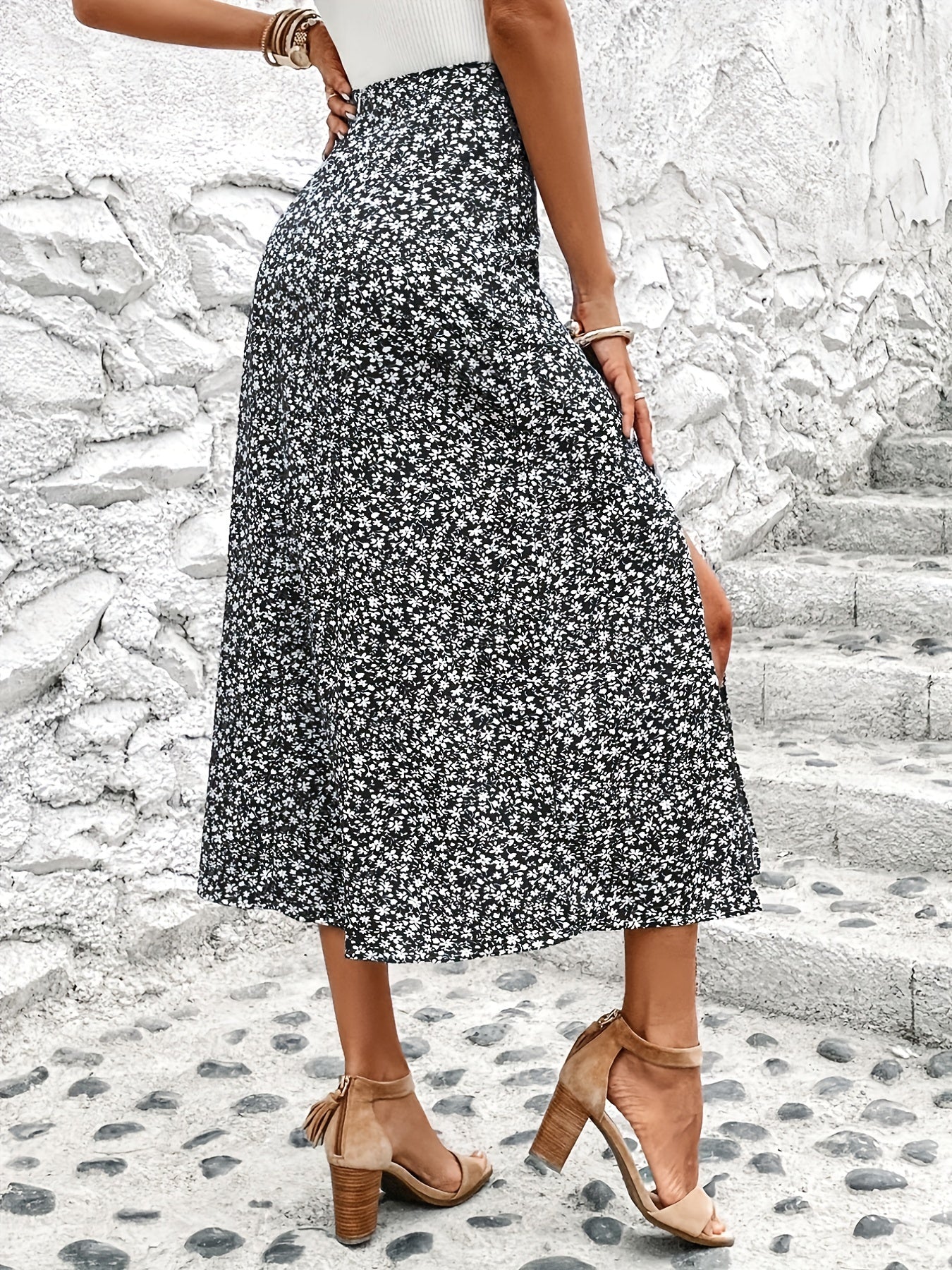 Boho Floral Print Maxi Skirt for Women
