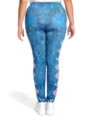 Women's Plus Geometric & Denim Print Skinny Leggings