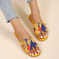 Women's Graffiti Style Flat Slides Open Toe Non Slip Shoes