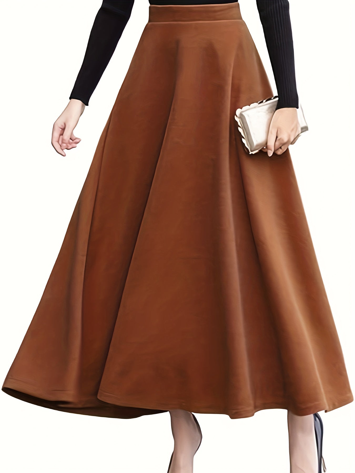 Women's Woolen Maxi Skirt Solid High Rise A line Swing
