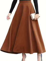Women's Woolen Maxi Skirt Solid High Rise A line Swing